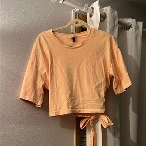 Peach Cropped Tie-Back Top
